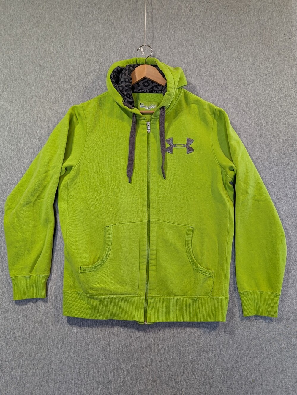 Under Armour ColdGear Hoodie Men's Large Bright Green Full Zip Fleece Lined